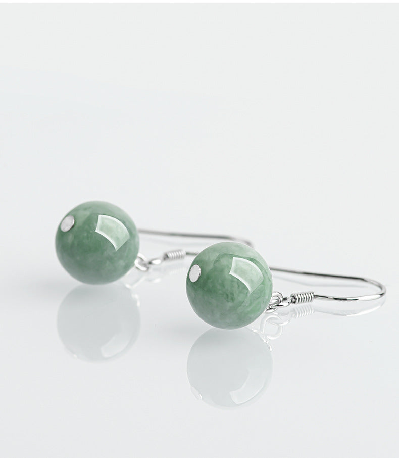 Green Round Bead Drop Earrings — side view