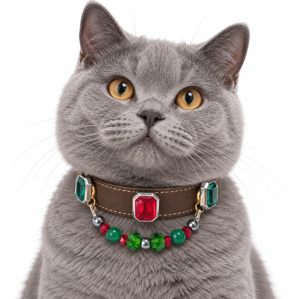 Green Scarlet Facet Beaded Pet Collar - AI pet wearing styling illustration
