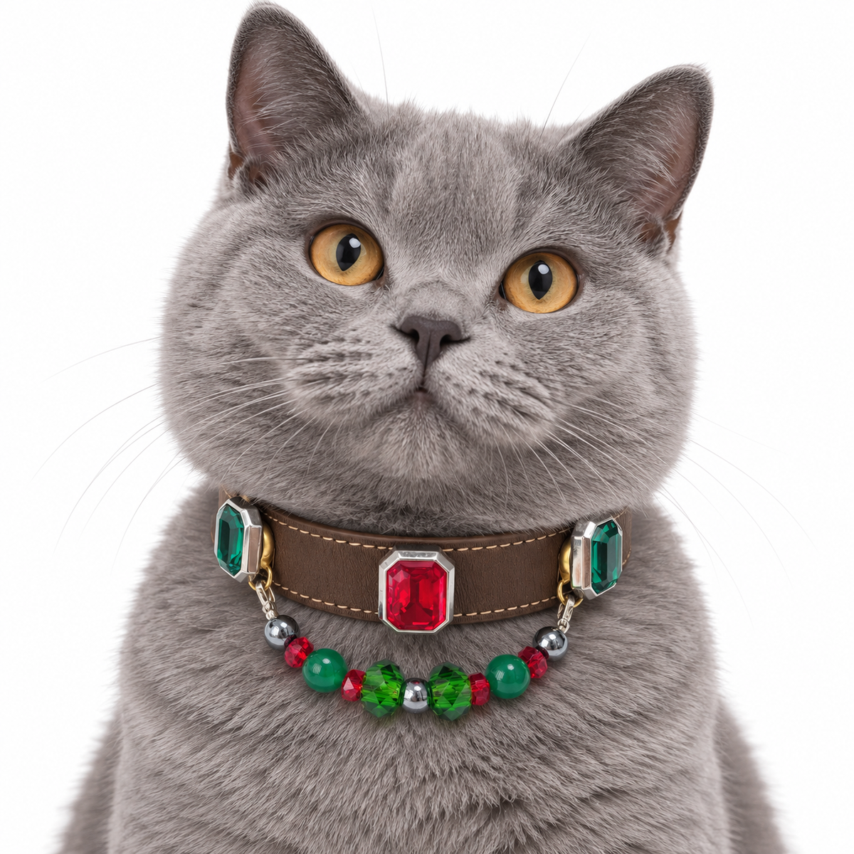 Green Scarlet Facet Beaded Pet Collar - AI pet wearing styling illustration