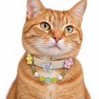 Green Snowfall Human & Pet Match — orange tabby cat wearing the pet collar, AI styling illustration