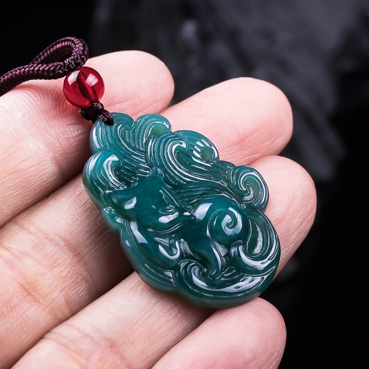 Authentic Grade A Blue Water Jadeite Nine-Tailed Fox Pendant | Fox Fairy Amulet