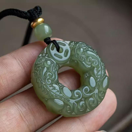 Authentic Hetian Jade Carved Pixiu Donut Pendant | Feng Shui Wealth Amulet
