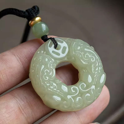 Authentic Hetian Jade Carved Pixiu Donut Pendant | Feng Shui Wealth Amulet