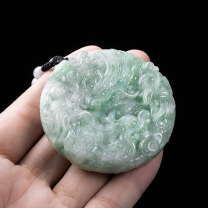 Authentic Grade A Jadeite Nine Dragons Pendant | Double-Sided Carved Jade Amulet