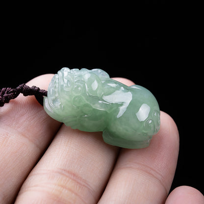 Authentic Grade A Icy Jadeite Pixiu Pendant | Feng Shui Wealth Amulet Necklace