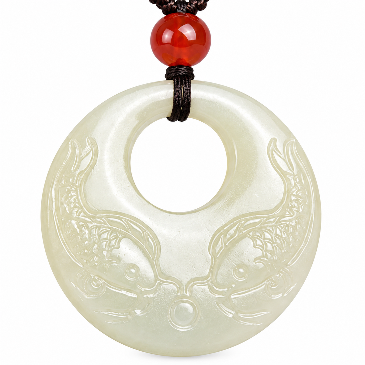 Hetian Jade Double Fish Pendant Necklace — carving detail