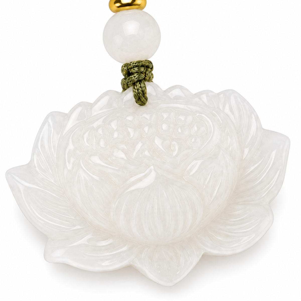 Hetian Jade Lotus Pendant Necklace — carving detail