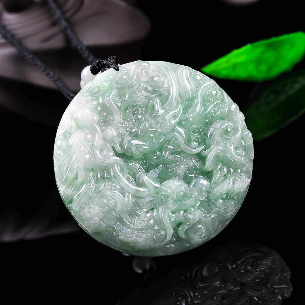 Authentic Grade A Jadeite Nine Dragons Pendant | Double-Sided Carved Jade Amulet
