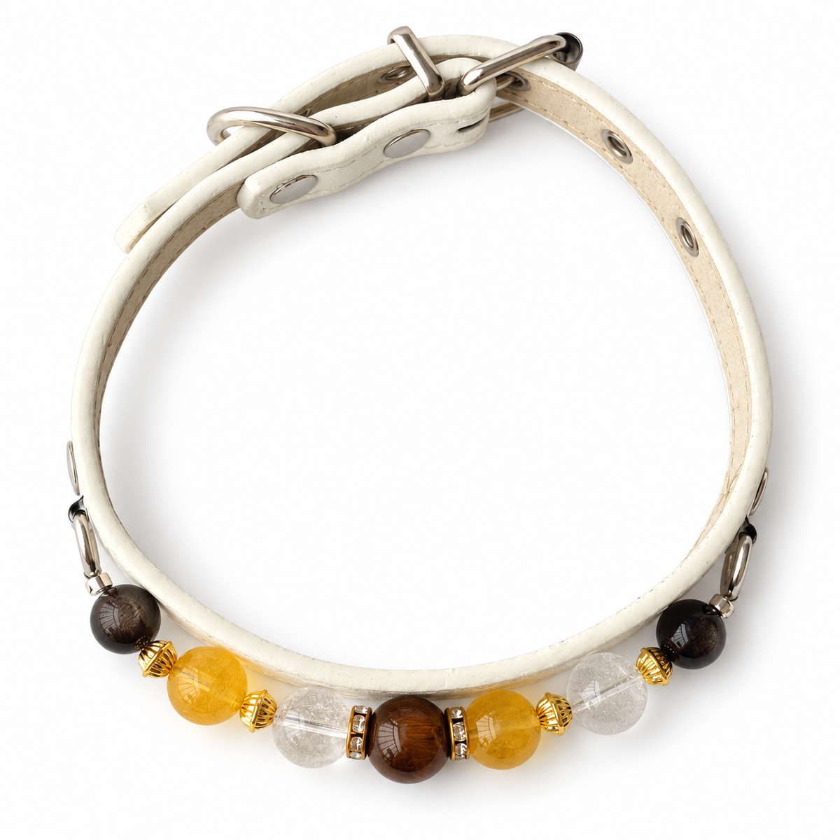 Ivory Sunbeam Beaded Pet Collar - overhead view