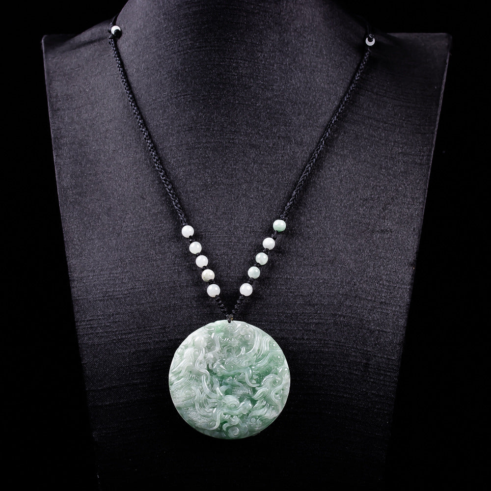 Authentic Grade A Jadeite Nine Dragons Pendant | Double-Sided Carved Jade Amulet
