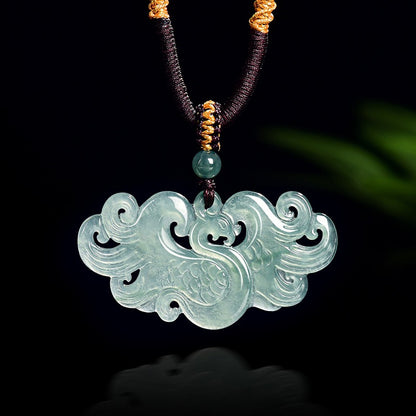 Natural Icy Green Jade Phoenix Pendant Necklace - Hand-Carved Good Luck Amulet