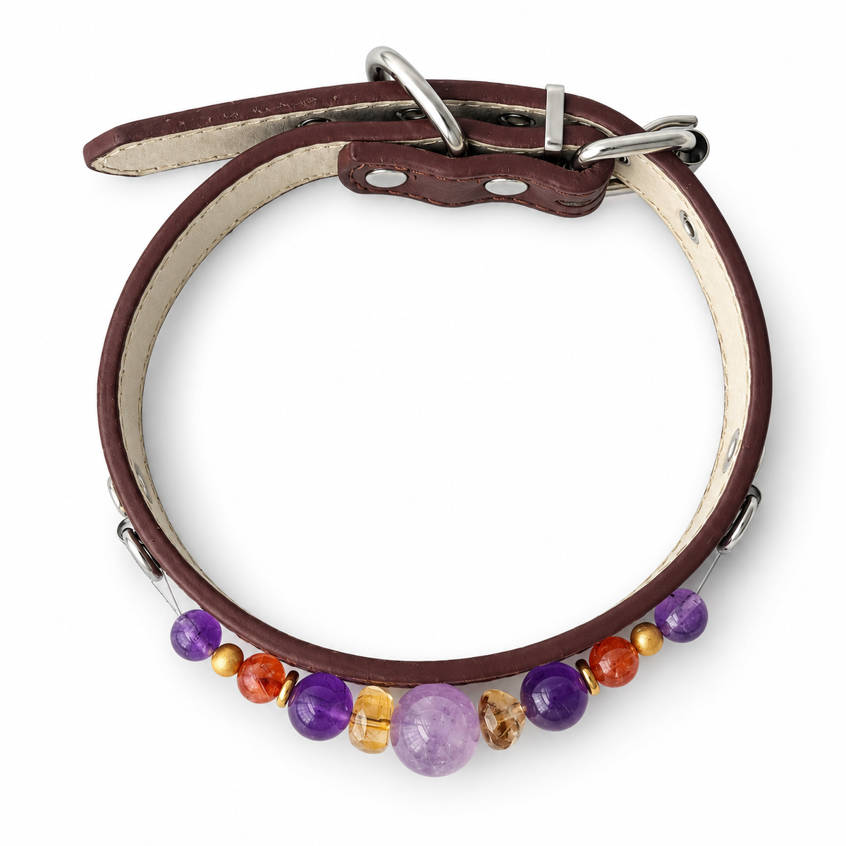 Lavender Amber Beaded Pet Collar - overhead view