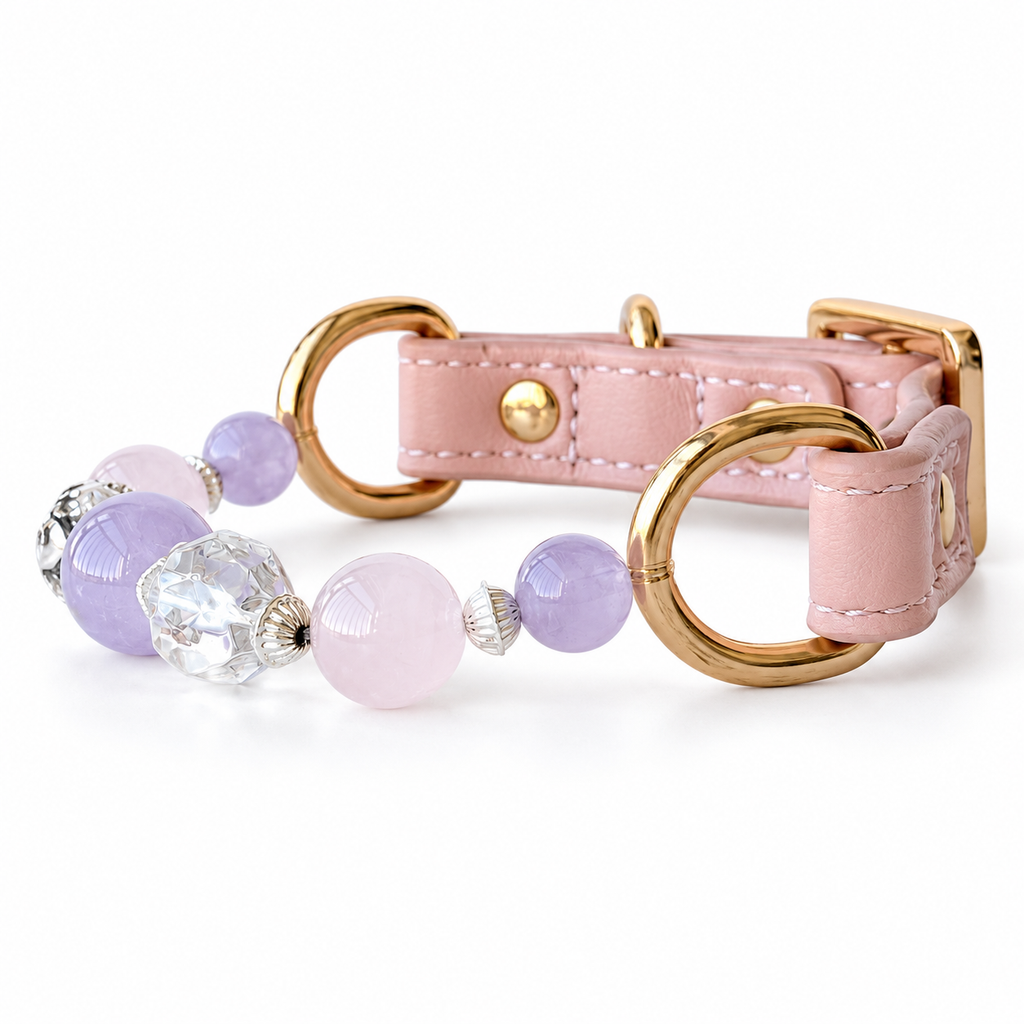 Lavender Arc Beaded Pet Collar - bead and strap detail