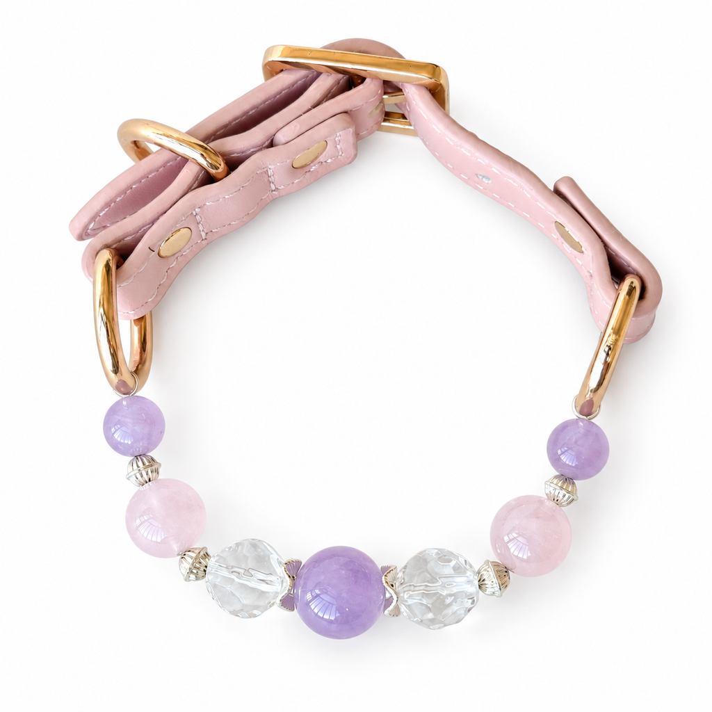 Lavender Arc Beaded Pet Collar - overhead view