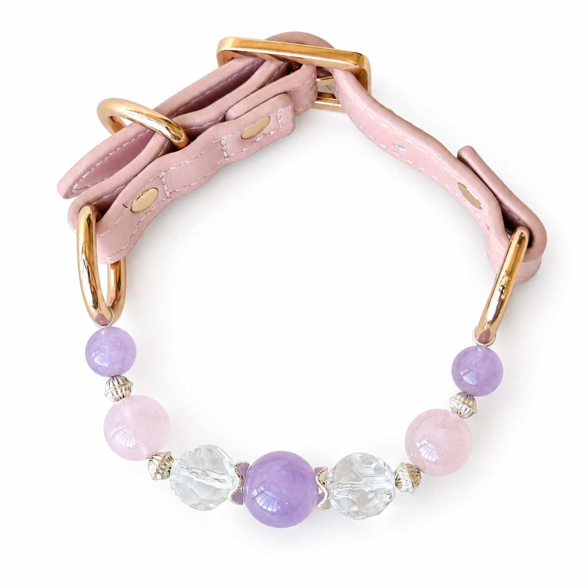 Lavender Arc Beaded Pet Collar - overhead view