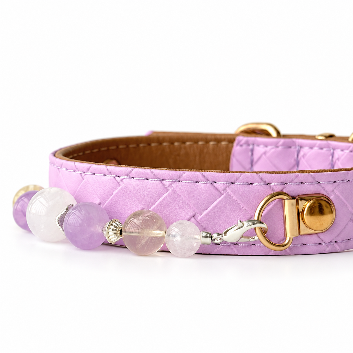 Lavender Frost Beaded Pet Collar - bead and strap detail