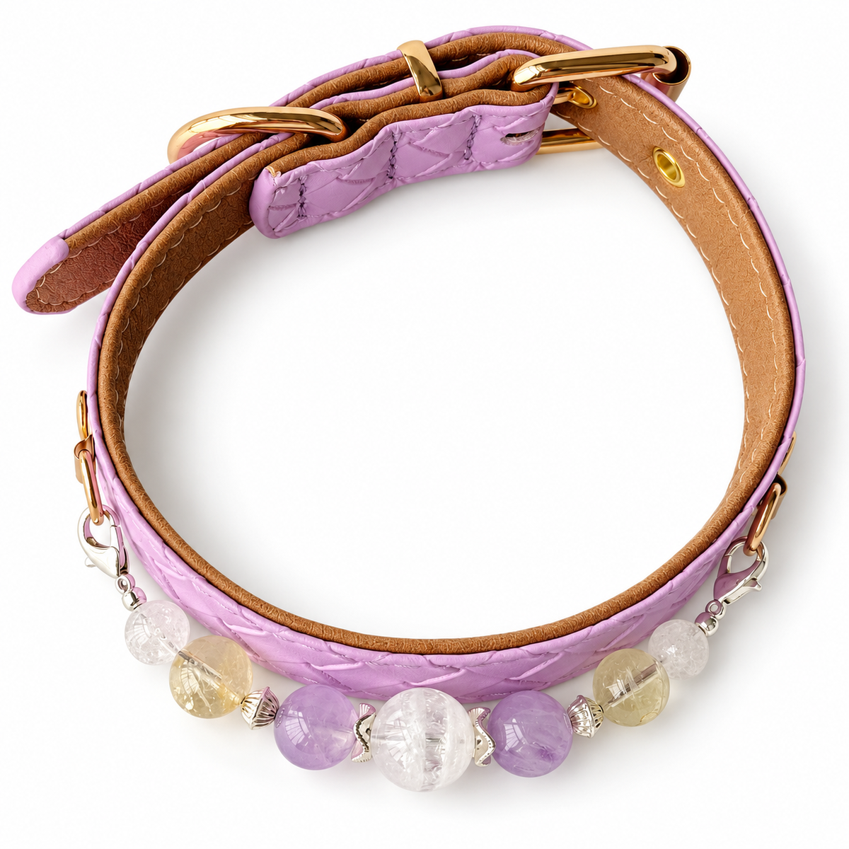 Lavender Frost Beaded Pet Collar - overhead view