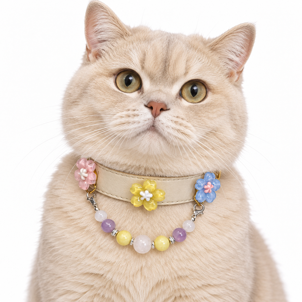 Lavender Lemon Human & Pet Match — cream British shorthair cat wearing the pet collar, AI styling illustration