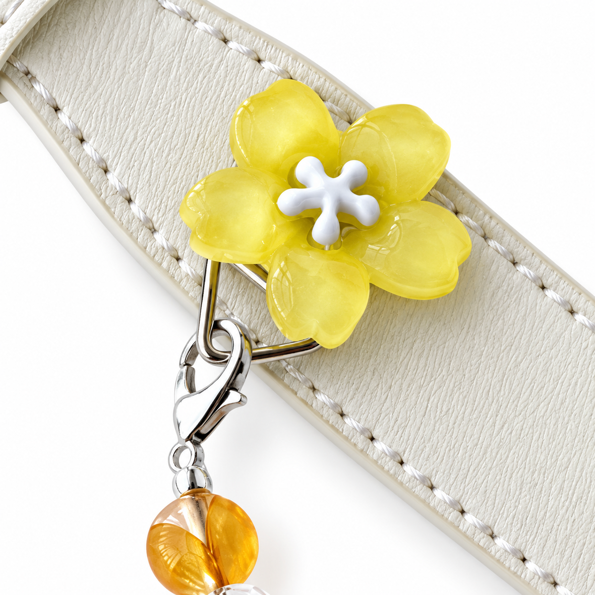 Lemon Meadow Blossom Beaded Pet Collar - decorative accent and clasp detail