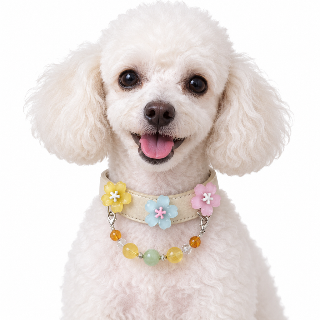 Lemon Meadow Blossom Beaded Pet Collar - AI pet wearing styling illustration