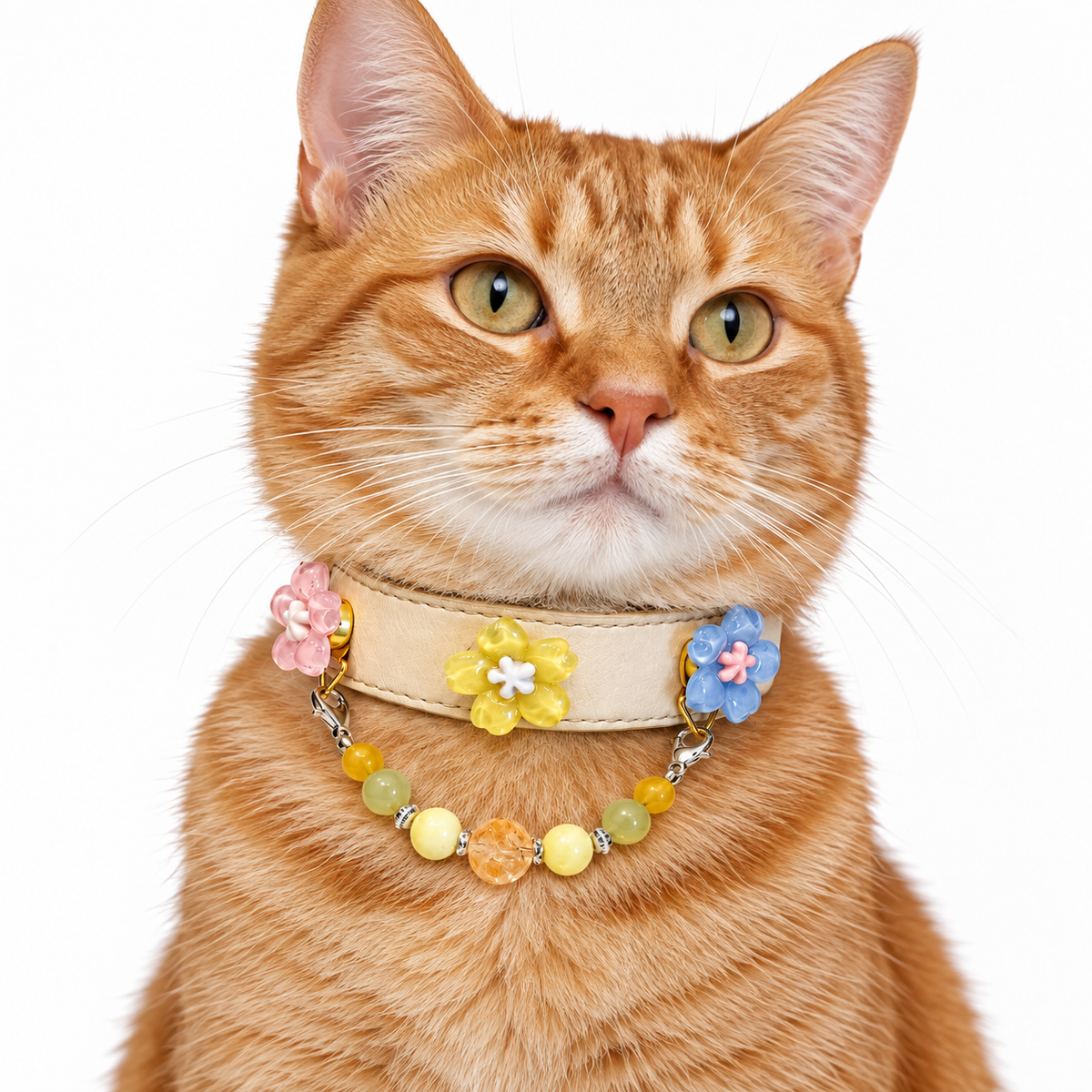 Lemon Meadow Human & Pet Match — orange tabby cat wearing the pet collar, AI styling illustration