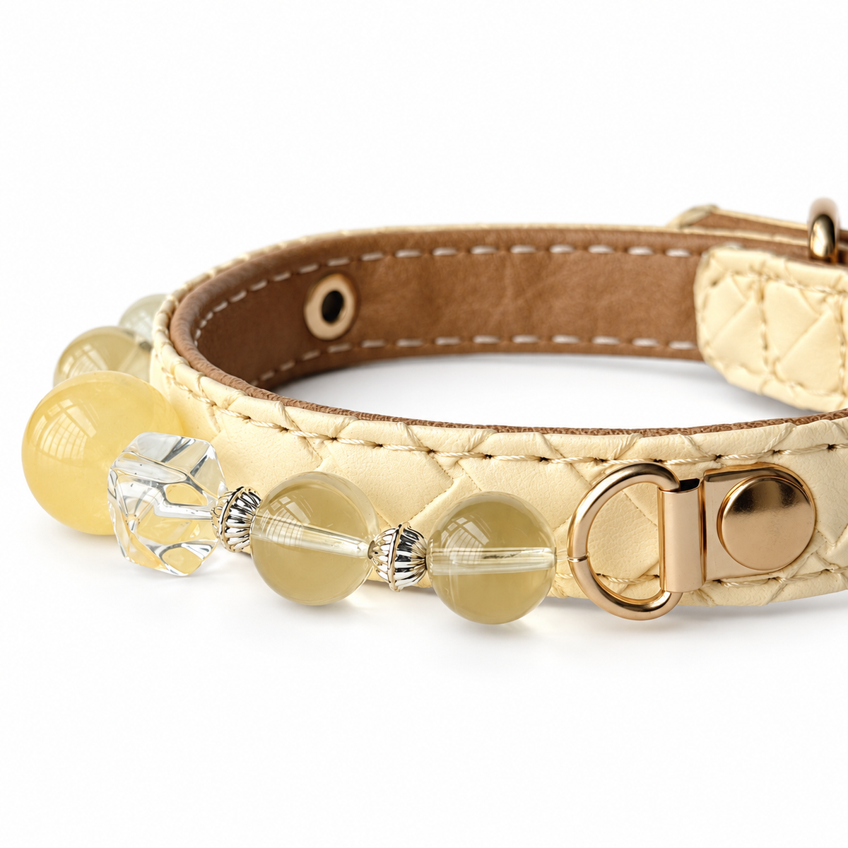 Lemon Prism Beaded Pet Collar - bead and strap detail
