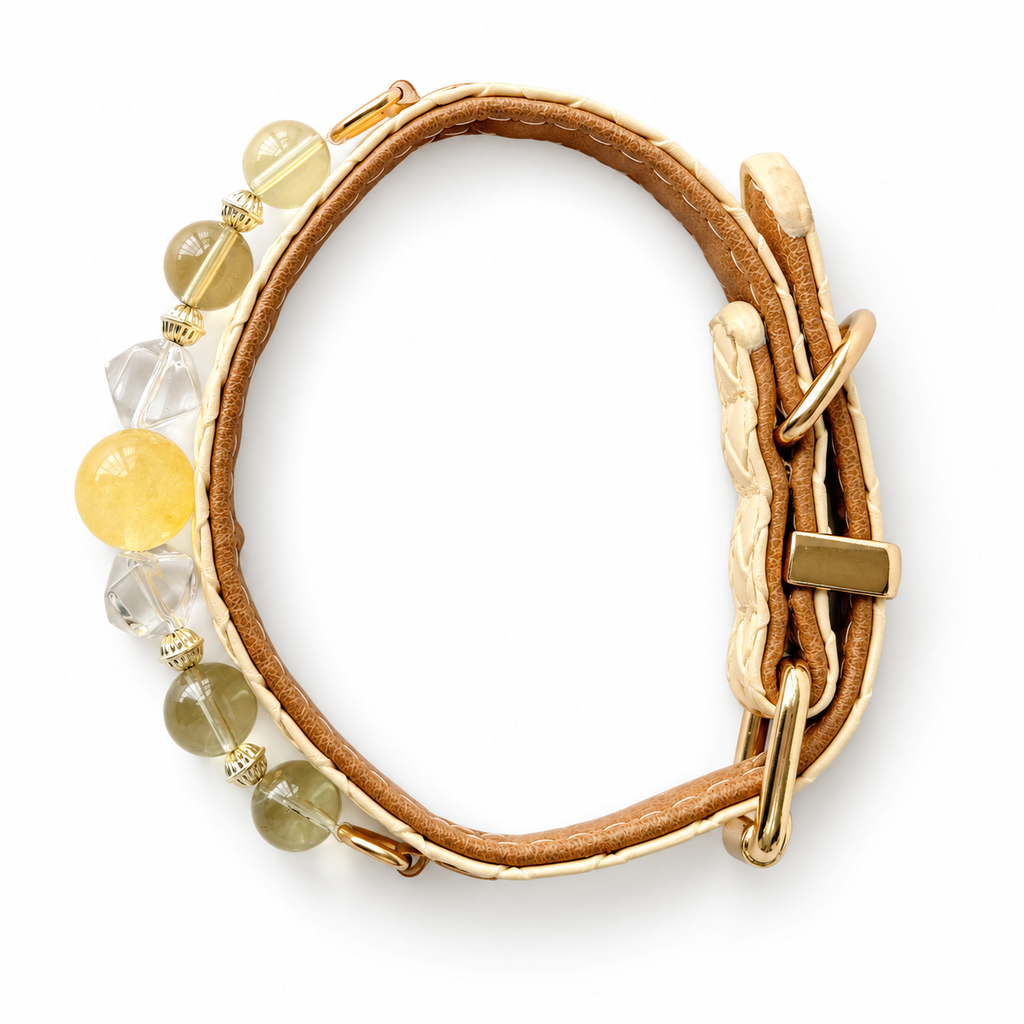 Lemon Prism Beaded Pet Collar - overhead view