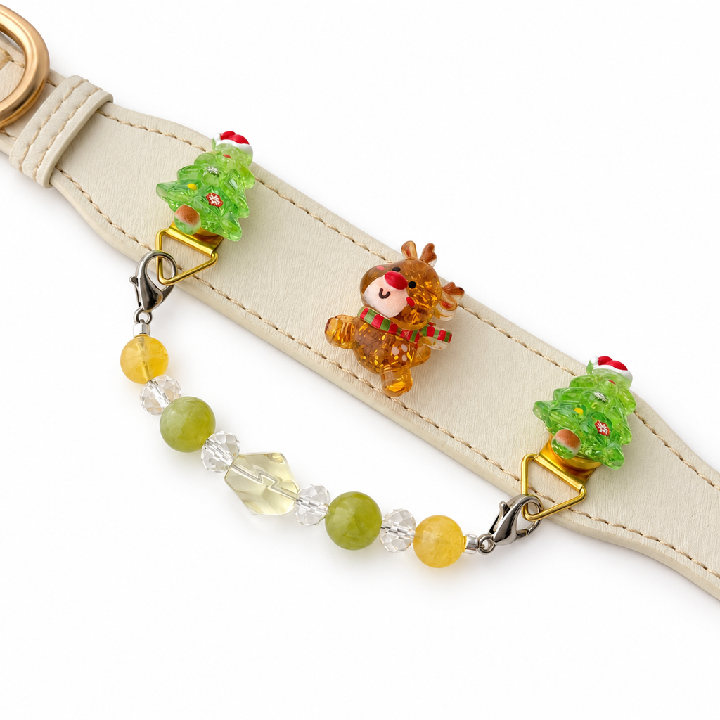 Lemon Reindeer Grove Beaded Pet Collar - flat lay view