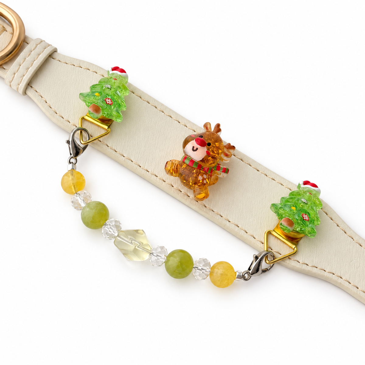 Lemon Reindeer Grove Beaded Pet Collar - flat lay view