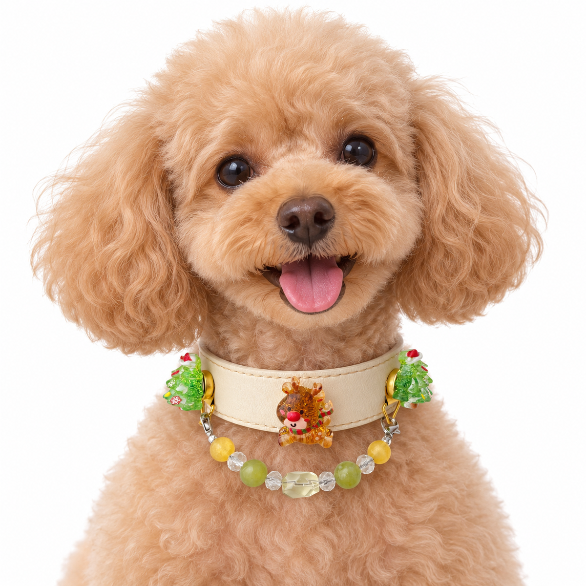 Lemon Reindeer Grove Beaded Pet Collar - AI pet wearing styling illustration