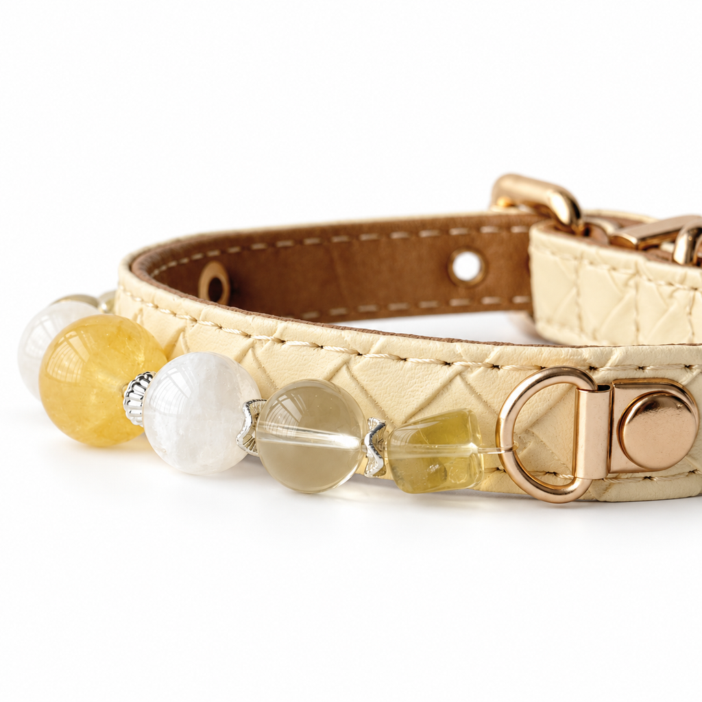 Lemon Snow Beaded Pet Collar - bead and strap detail