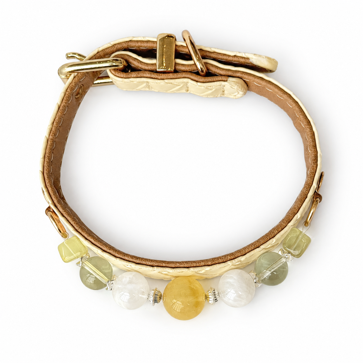 Lemon Snow Beaded Pet Collar - overhead view