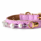 Lilac Bow Beaded Pet Collar — bead and attachment detail