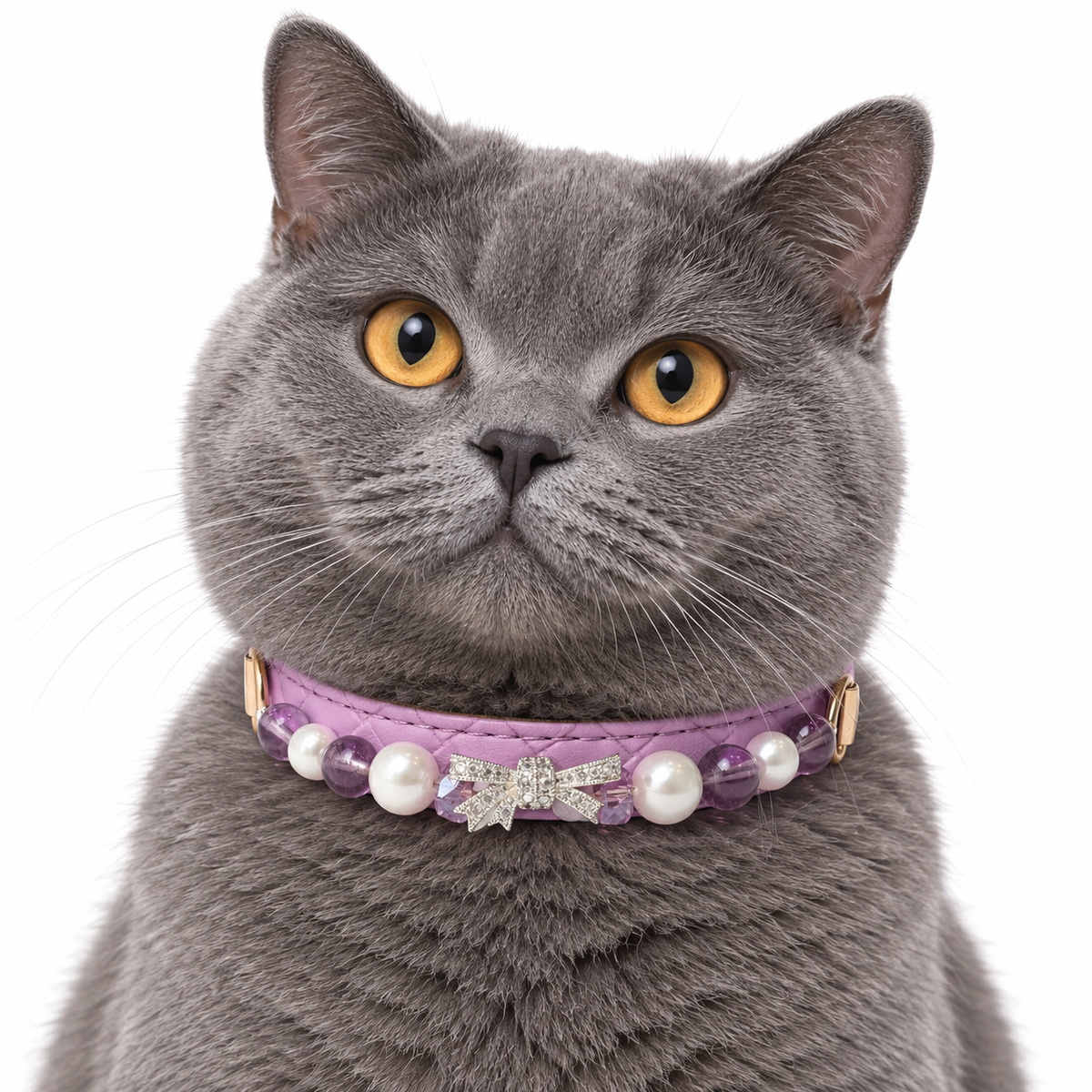 Lilac Bow Beaded Pet Collar — AI pet wearing illustration; refer to size guide
