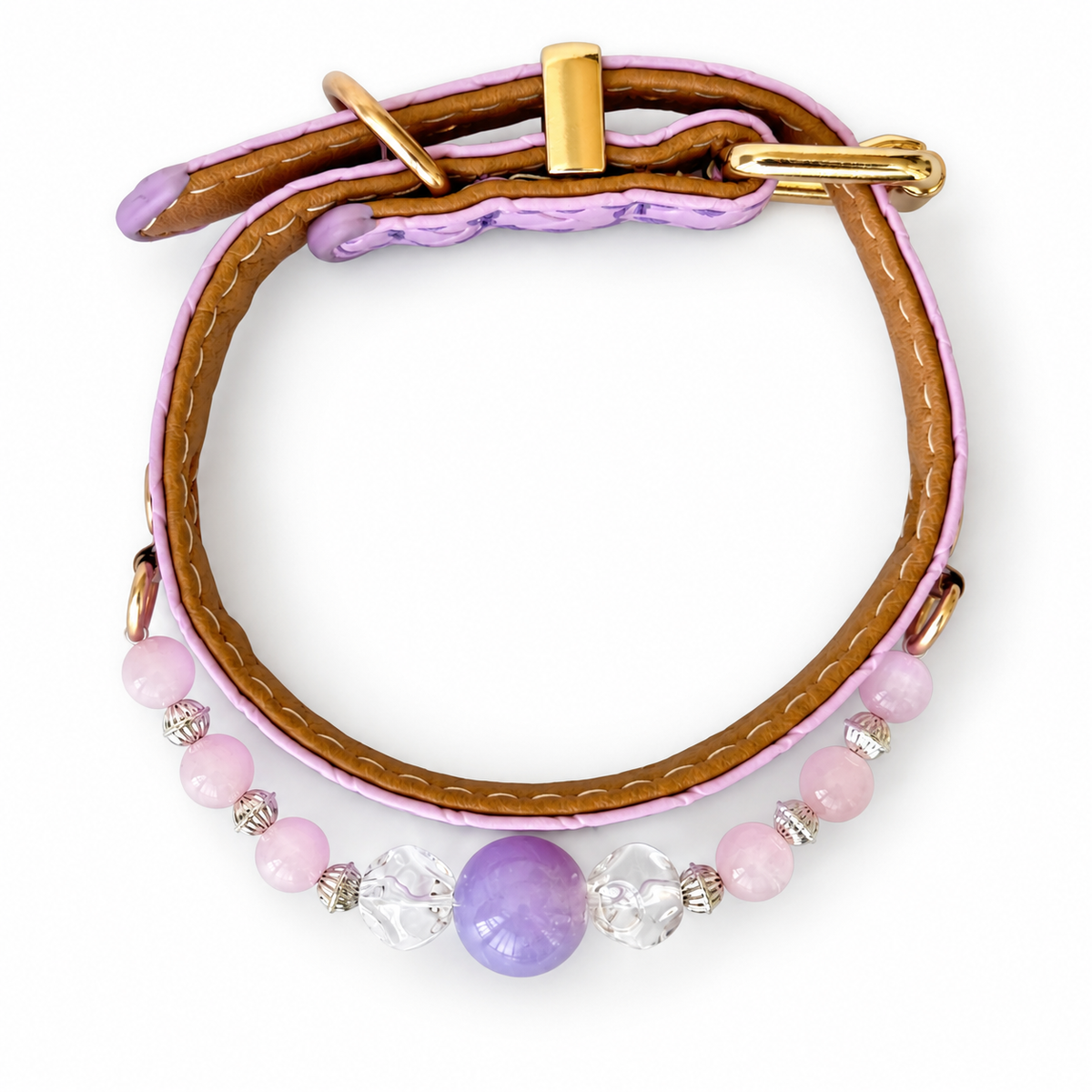 Lilac Clarity Beaded Pet Collar - overhead view