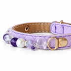 Lilac Pebble Beaded Pet Collar - bead and strap detail
