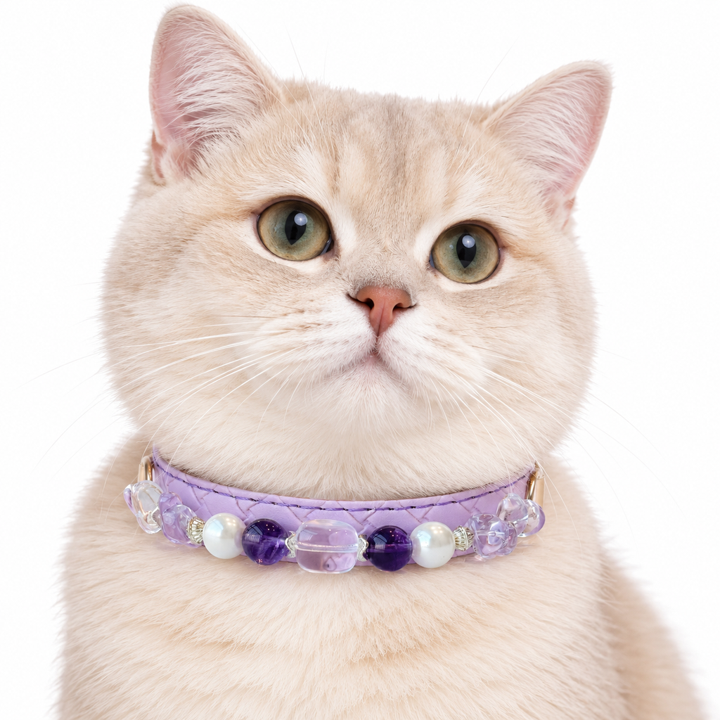 Lilac Pebble Beaded Pet Collar - AI pet wearing styling illustration