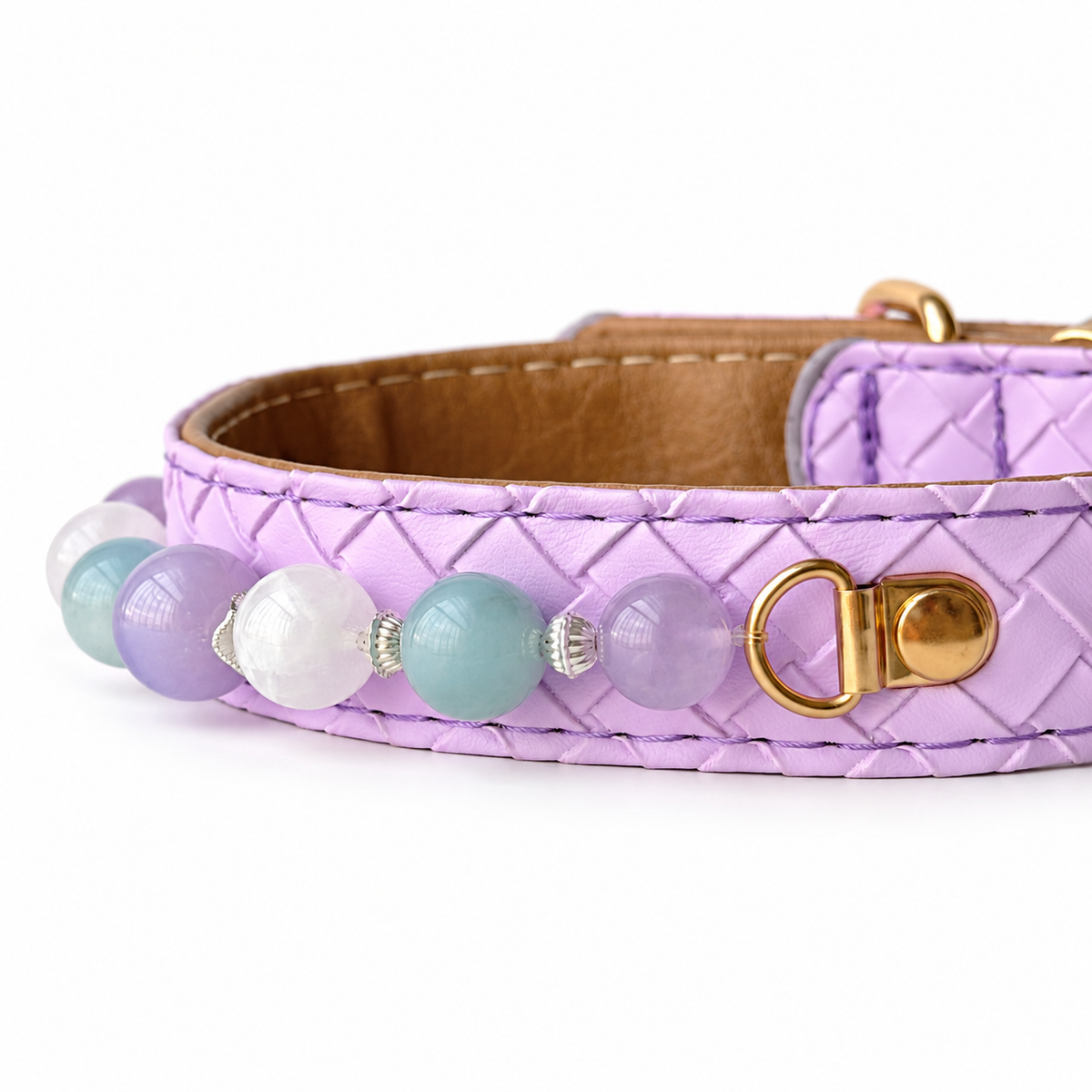 Lilac Sky Beaded Pet Collar - bead and strap detail