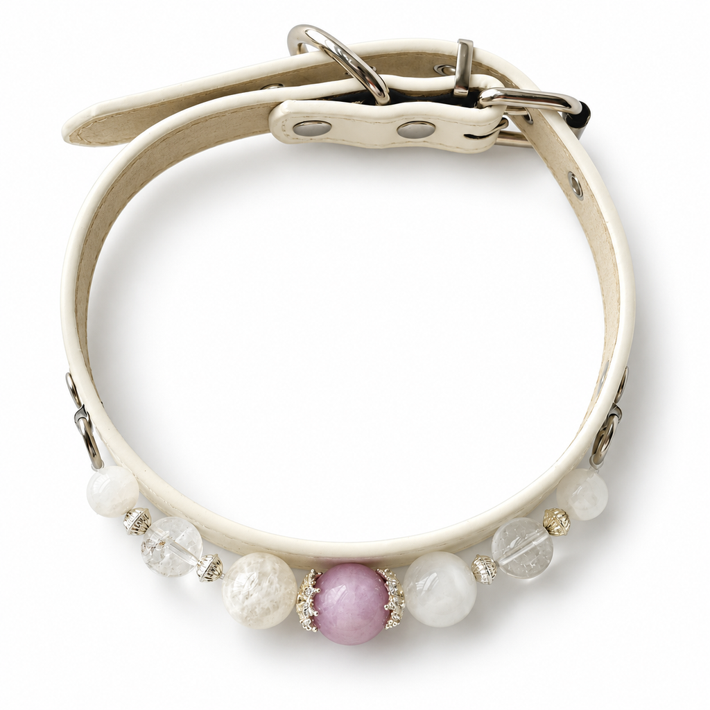Lilac Snow Beaded Pet Collar - overhead view