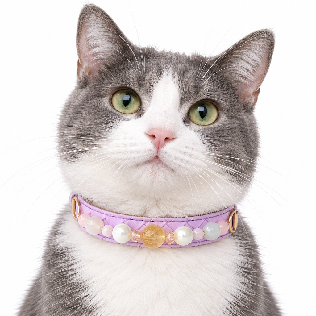 Lilac Sunbeam Beaded Pet Collar - AI pet wearing styling illustration