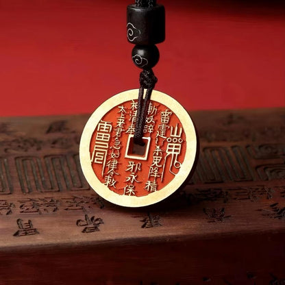 Authentic Taoist Bagua Coin Pendant | Cinnabar Brass Protection Amulet Necklace