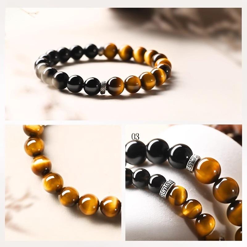Natural Tiger's Eye & Golden Obsidian Bracelet | Mantra Protection Amulet