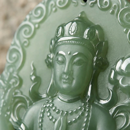 Authentic Hetian Jade Four-Armed Guanyin Pendant | Ice Green Nephrite Amulet