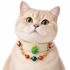 Malachite Christmas Cream Beaded Pet Collar - AI pet wearing styling illustration