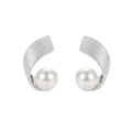 Matte Arc Faux Pearl Stud Earrings - silver tone pair