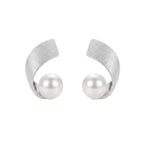 Matte Arc Faux Pearl Stud Earrings - silver tone pair