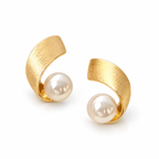 Matte Arc Faux Pearl Stud Earrings - gold tone pair