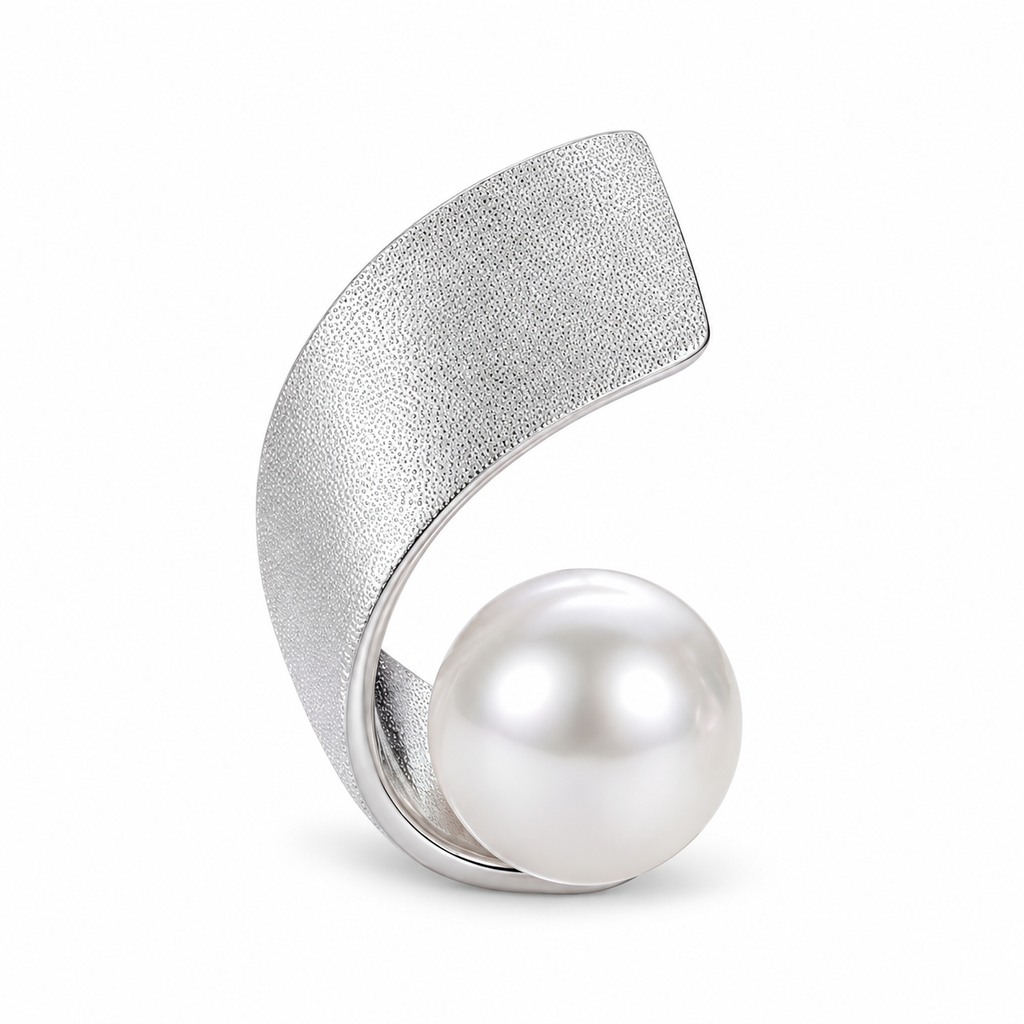 Matte Arc Faux Pearl Stud Earrings - silver tone detail