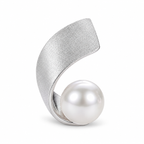Matte Arc Faux Pearl Stud Earrings - silver tone detail