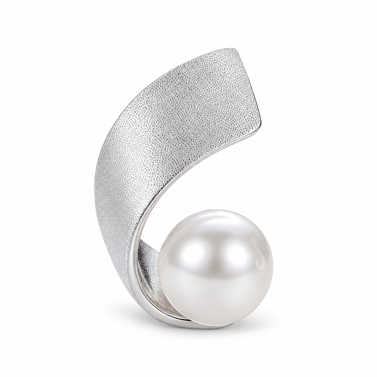 Matte Arc Faux Pearl Stud Earrings - silver tone detail
